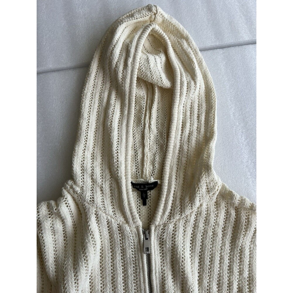 Women’s L Rag & Bone Adrienne Open Knit ivory Zip Hoodie Minimalist Fisherman - Picture 8 of 16